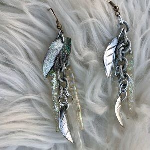 Long Silver Earrings Frozen Custom Made 90’s  Icicles Iridescent
